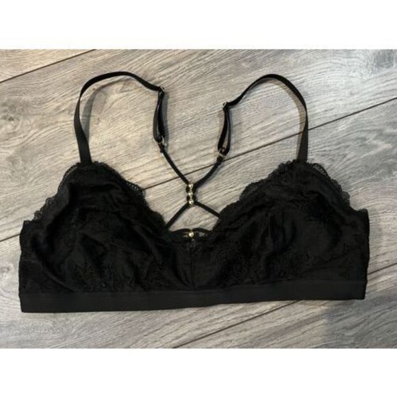 Aerie Bra Bralette Black Stretch Lace XL Racerback Adjustable Lined - Picture 1 of 6